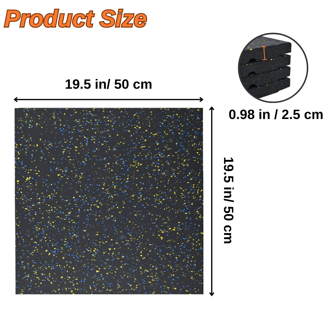 Rubber Gym Flooring, 0.98'' Thick High-Density Gym Mats, 20" X 20" Exercise Workout Equipment Mat for Home Gym, 4 PCS - 10.75 Sq.Ft