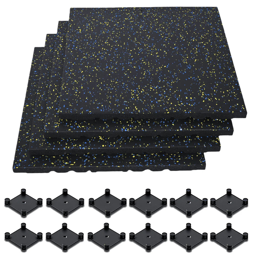 Rubber Gym Flooring, 0.98'' Thick High-Density Gym Mats, 20" X 20" Exercise Workout Equipment Mat for Home Gym, 4 PCS - 10.75 Sq.Ft