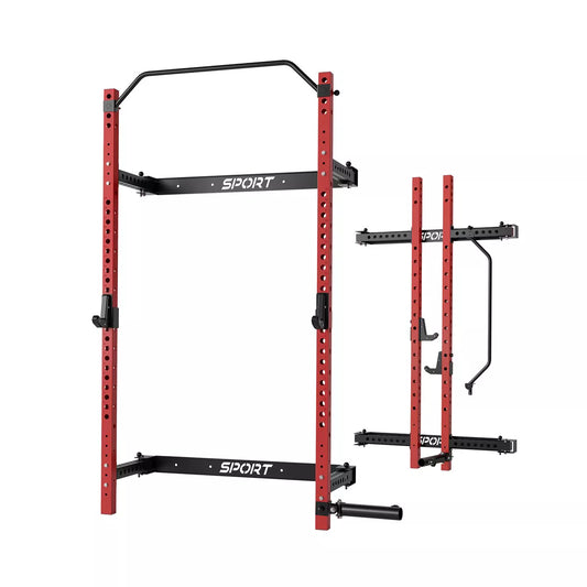 Garvee Folding Squat Rack, 1000LBS Capacity Wall Mounted Squat Rack, Foldable Squat Rack with Pull up Bar, J Hook