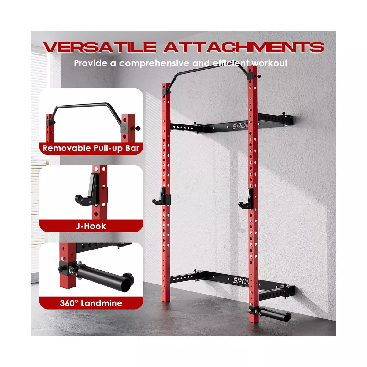 Garvee Folding Squat Rack, 1000LBS Capacity Wall Mounted Squat Rack, Foldable Squat Rack with Pull up Bar, J Hook