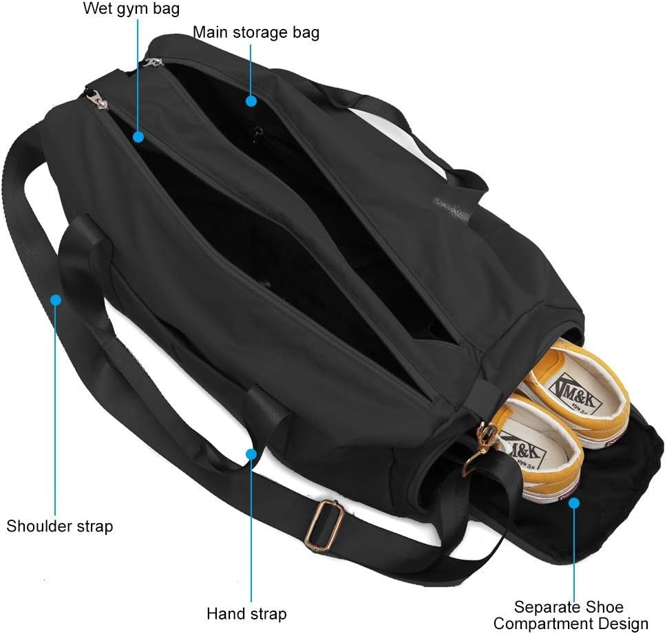 ICEIVY Gym Duffle Bag Dry Wet Separated Gym Bag Sport Duffle Bag Training Handbag Yoga Bag with Extra Drawstring Backpack (Black) Large