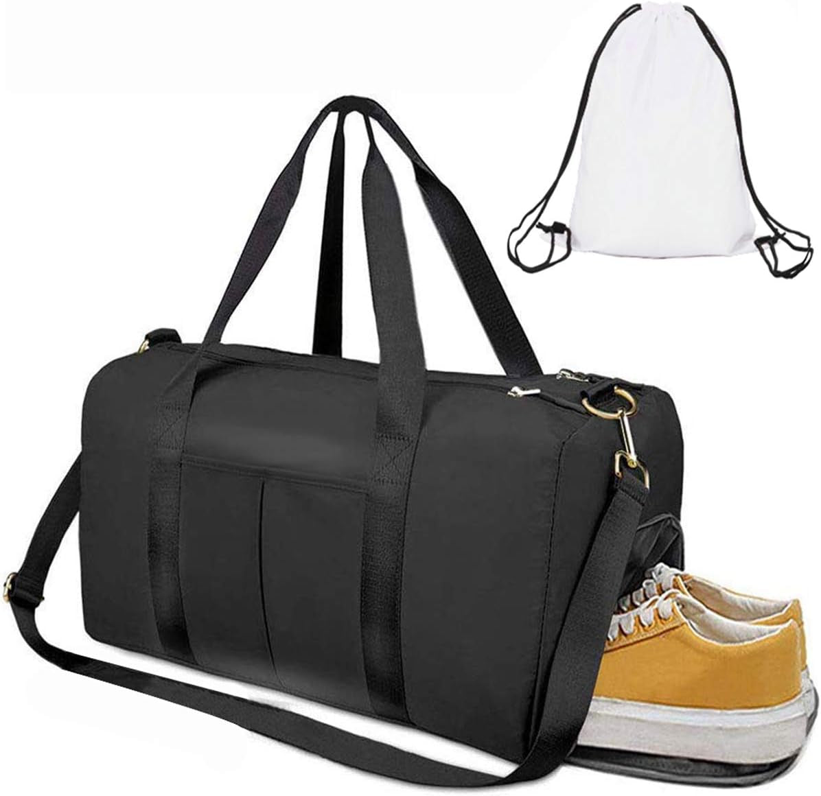 ICEIVY Gym Duffle Bag Dry Wet Separated Gym Bag Sport Duffle Bag Training Handbag Yoga Bag with Extra Drawstring Backpack (Black) Large