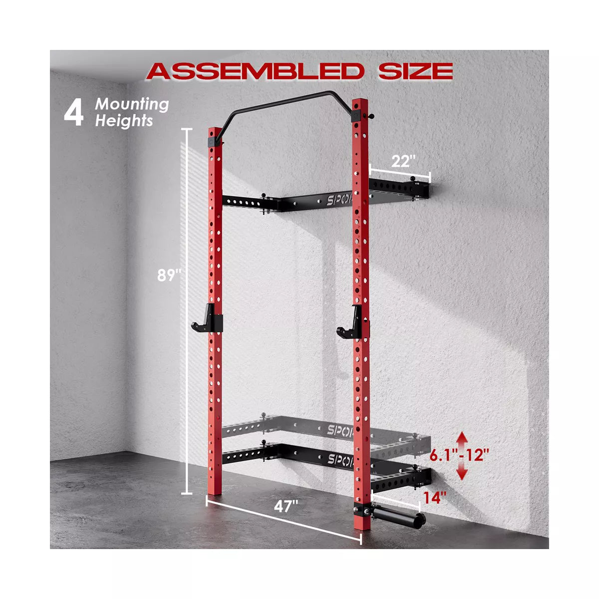 Garvee Folding Squat Rack, 1000LBS Capacity Wall Mounted Squat Rack, Foldable Squat Rack with Pull up Bar, J Hook