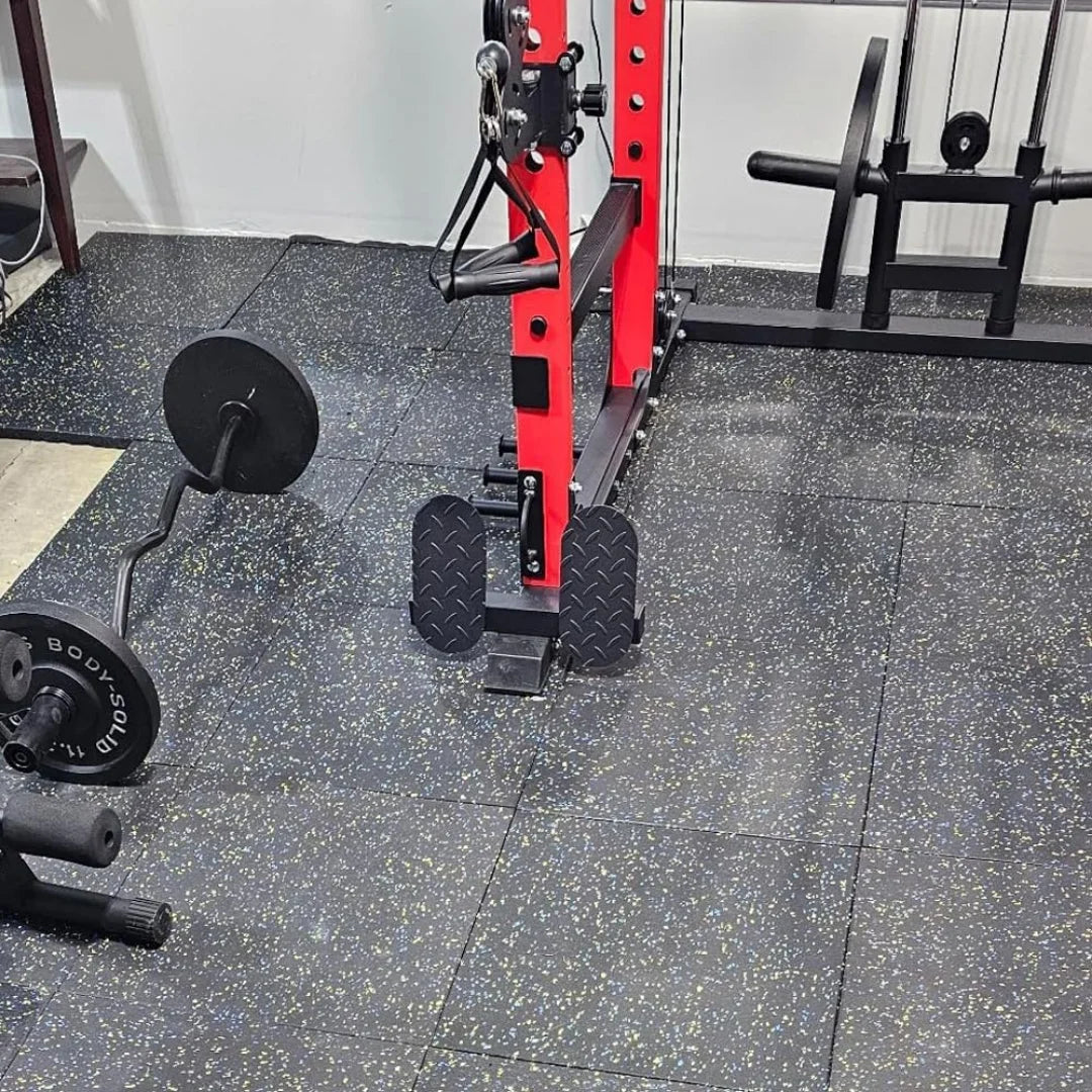 Rubber Gym Flooring, 0.98'' Thick High-Density Gym Mats, 20" X 20" Exercise Workout Equipment Mat for Home Gym, 4 PCS - 10.75 Sq.Ft